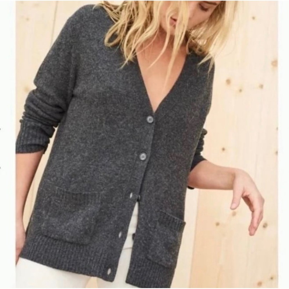 Jenni Kayne Charcoal Grey Wool Cashmere Everyday Cardigan Large